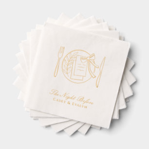 Rehearsal Dinner Napkins Gold Foil Elegant Bow