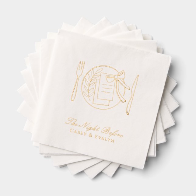 Rehearsal Dinner Napkins Gold Foil Elegant Bow (Insitu (Stacked))