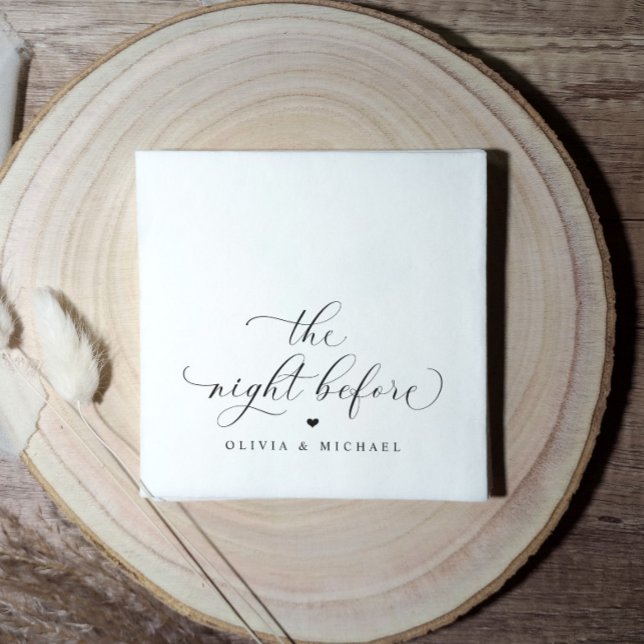 Rehearsal Dinner Napkins The Night Before Wedding (The night before wedding rehearsal dinner napkins in black and white script. Personalized rehearsal)