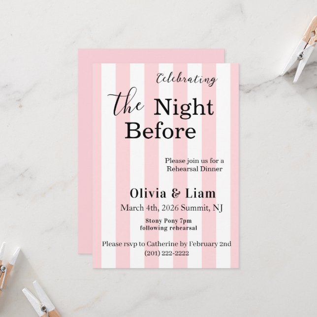 Rehearsal Dinner Night Before Pink & White Stripe (Front/Back In Situ)