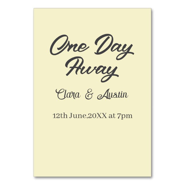 Rehearsal dinner One day away night before name da Table Number (Front)