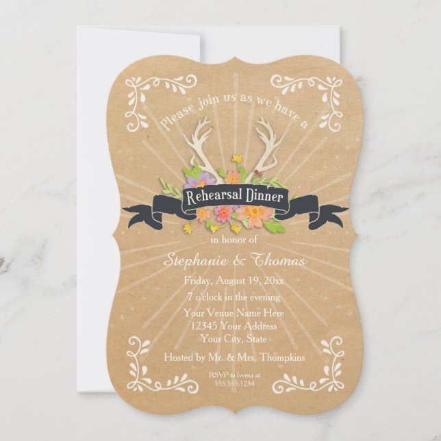 Rehearsal Dinner Party Antler Wildflower Starburst Invitation (Front)