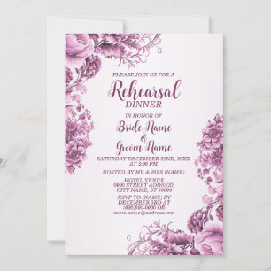 Rehearsal Dinner Party Pink Flowers Frame Elegant Invitation
