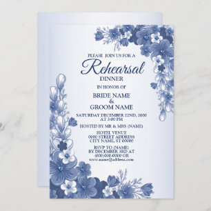 Rehearsal Dinner Party Wedding Floral Blue Rustic Invitation