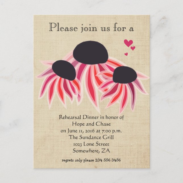 Rehearsal Dinner Pink Purple Wildflower Floral Invitation Postcard (Front)