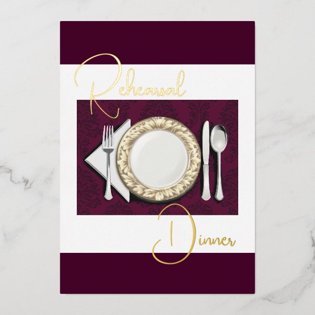Rehearsal Dinner Place Setting Foil Burgundy (Front)