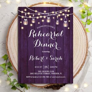 Rehearsal Dinner - Purple Rustic Wood Invitation