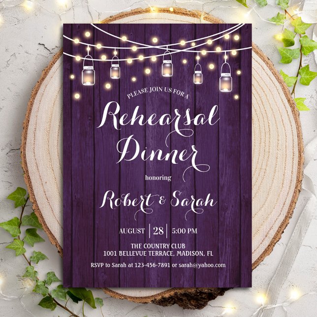 Rehearsal Dinner - Purple Rustic Wood Invitation (Creator Uploaded)