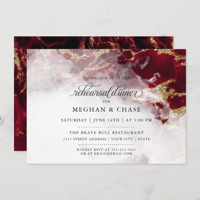 Rehearsal Dinner |  Red Ruby Watercolor Geode Invitation (Front/Back)