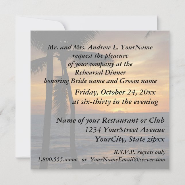 Rehearsal Dinner Romantic Beach Sunset Invitation (Front)