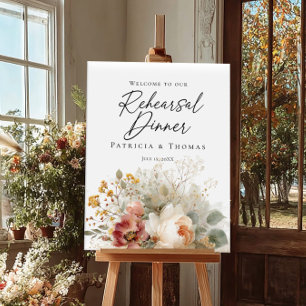 Rehearsal Dinner roseses and greenery welcome Poster