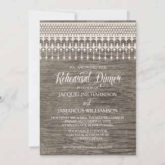 Rehearsal Dinner Rustic Wood Fence Lace Typography Invitation