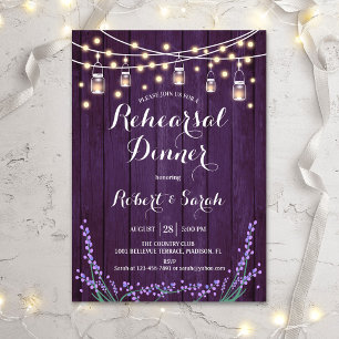 Rehearsal Dinner - Rustic Wood Lavender Invitation