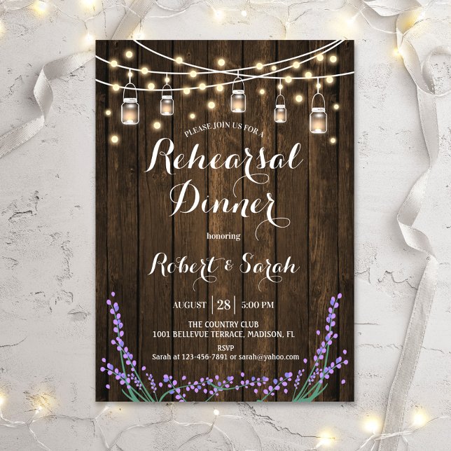 Rehearsal Dinner - Rustic Wood Lavender Invitation (Creator Uploaded)