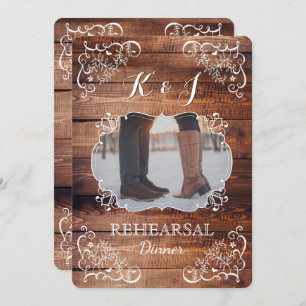 Rehearsal Dinner Rustic Woodland Wedding Photo Invitation
