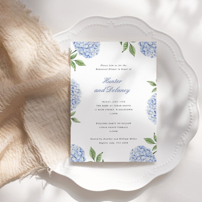 Rehearsal Dinner Simple Blue Hydrangea Flower Invitation (Creator Uploaded)