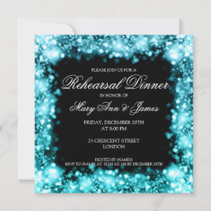 Rehearsal Dinner Sparkling Lights Turquoise Invitation