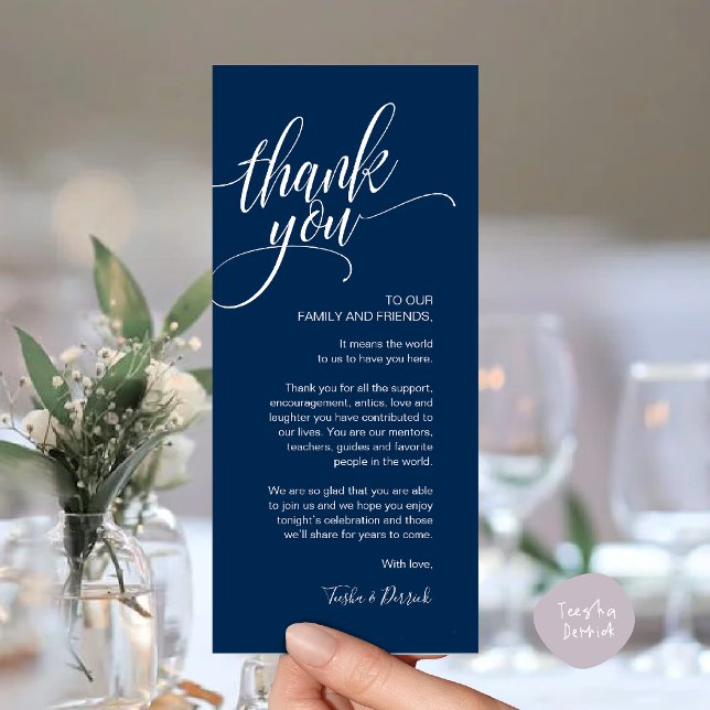 Rehearsal Dinner Thank you Place Setting Card (Rehearsal Dinner Thank you Modern Classy Place Setting Card Navy Blue)