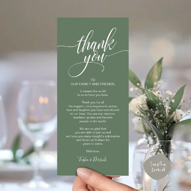 Rehearsal Dinner Thank you Place Setting Card (Rehearsal Dinner Thank you Modern Classy Place Setting Card Sage Green)
