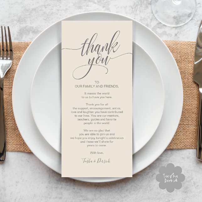 Rehearsal Dinner Thank you Place Setting Card (Rehearsal Dinner Thank you Modern Classy Place Setting Card Cream Grey)