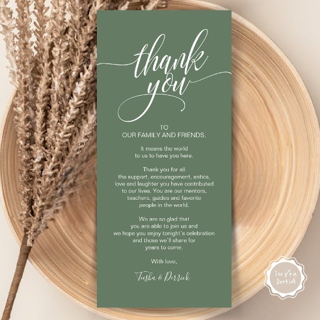 Rehearsal Dinner Thank you Place Setting Card (Rehearsal Dinner Thank you Place Setting Card in Sage Green)