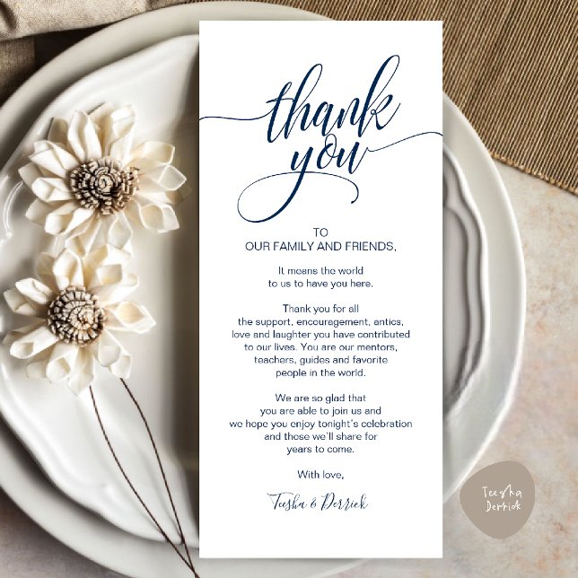 Rehearsal Dinner Thank you Place Setting Card (Rehearsal Dinner Thank you Place Setting Card in Navy Blue)