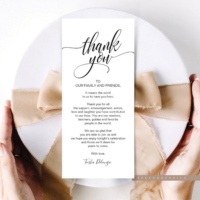 Rehearsal Dinner Thank you Place Setting Card (Rehearsal Dinner and Post Wedding Brunch Celebration, Place Setting Thank You Card, Plate Decoration)