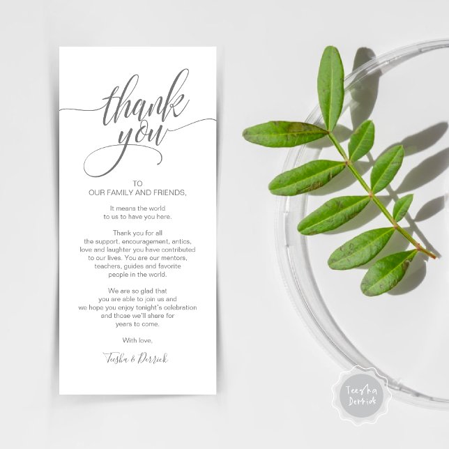 Rehearsal Dinner Thank you Place Setting Card (Rehearsal Dinner Wedding Brunch Celebration, Place Setting Thank You Card, in dark grey)