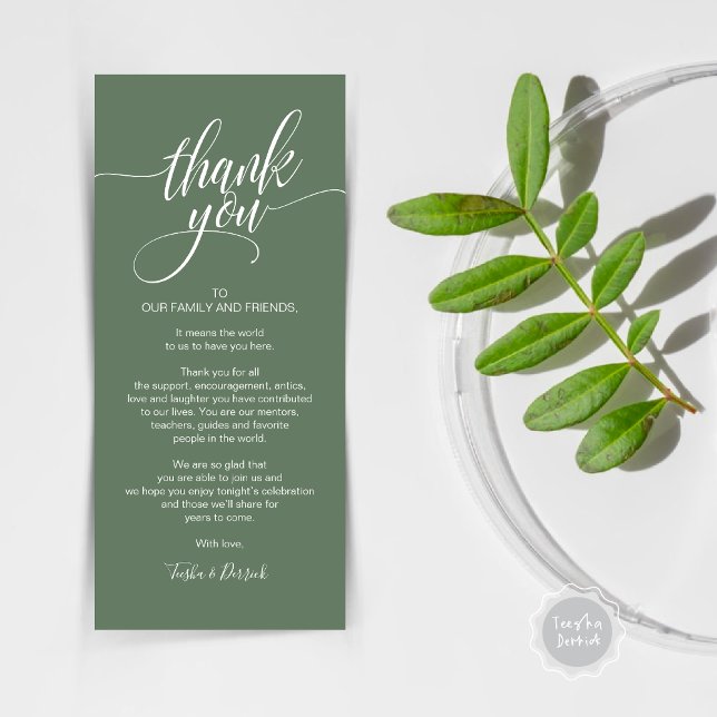 Rehearsal Dinner Thank you Place Setting Card (Rehearsal Dinner Wedding Brunch Celebration, Place Setting Thank You Card, in Forest Sage Green)
