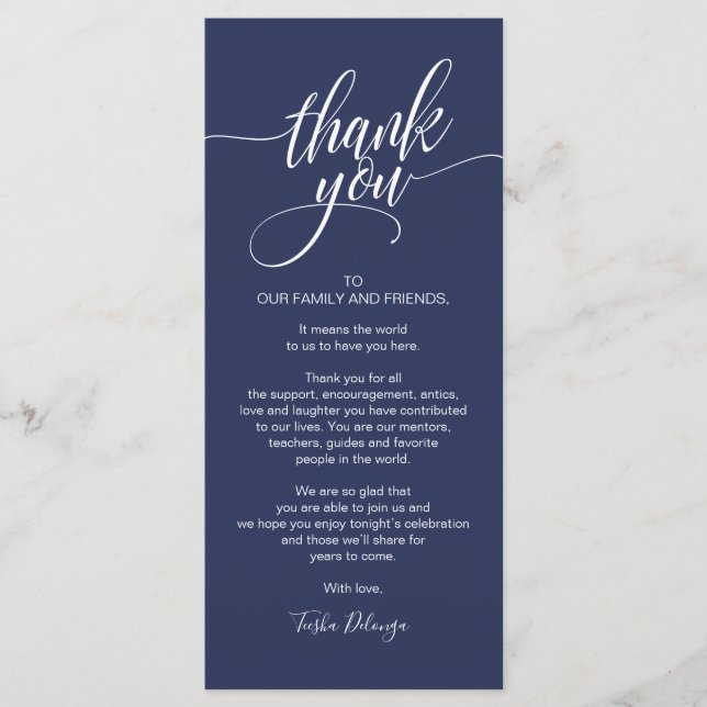Rehearsal Dinner Thank you Place Setting Card (Front)