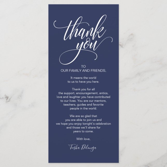 Rehearsal Dinner Thank you Place Setting Card (Front)
