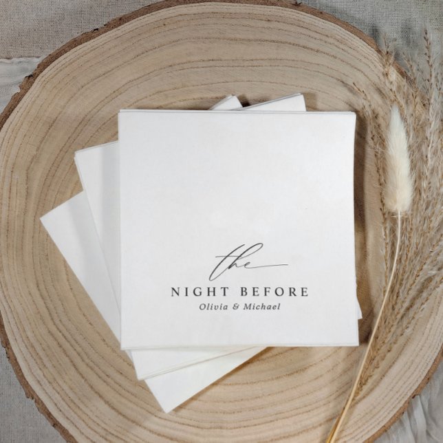 Rehearsal Dinner The Night Before Black & White Napkin (Black and white rehearsal dinner napkins with “the night before” in modern elegant minimalist style)