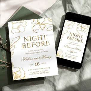 Rehearsal Dinner - The Night Before Gold Floral Invitation