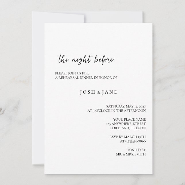 Rehearsal Dinner, The Night Before Invitations (Front)