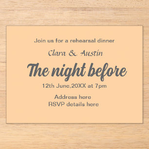 Rehearsal dinner the night before simple minimal m acrylic invitations