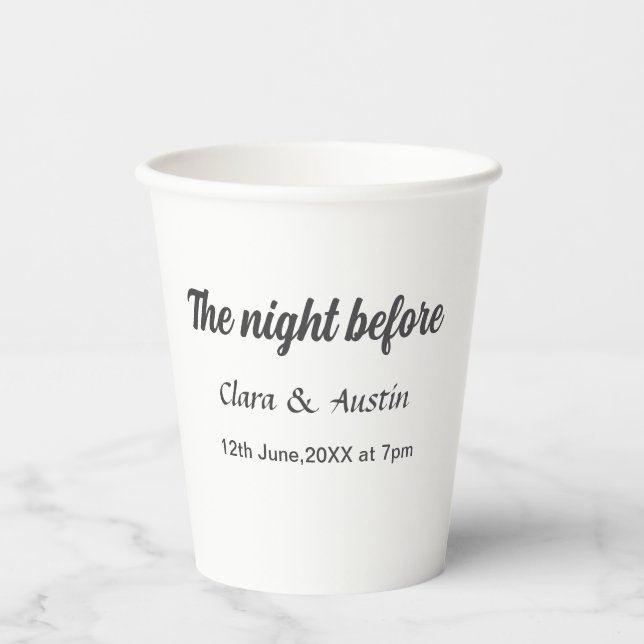 Rehearsal dinner the night before simple minimal m paper cups (Front)