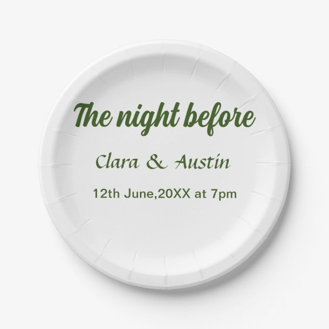 Rehearsal dinner the night before simple minimal m paper plate (Front)