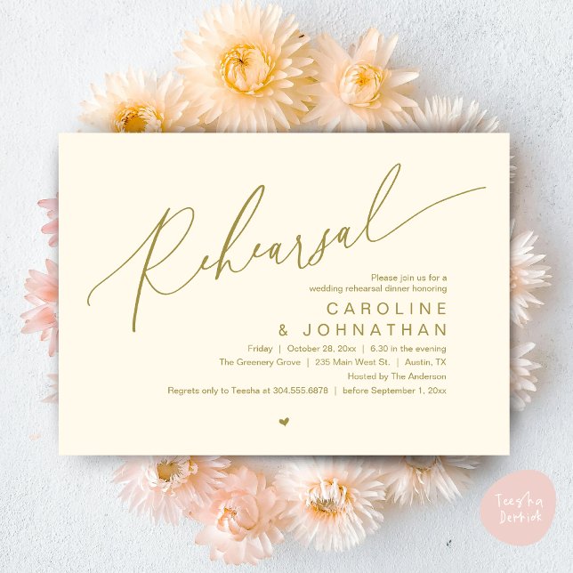 Rehearsal Dinner,The Night Before Wedding Party Invitation (Romantic Rehearsal Dinner The Night Before Wedding Dinner Party Invitation Card PDF Yellow Gold)