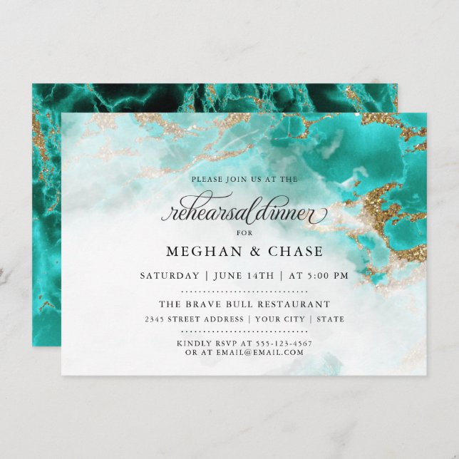 Rehearsal Dinner | Turquoise Watercolor Geode Invitation (Front/Back)