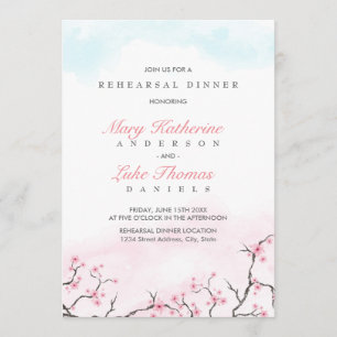 Rehearsal Dinner Watercolor Cherry Blossoms Invitation