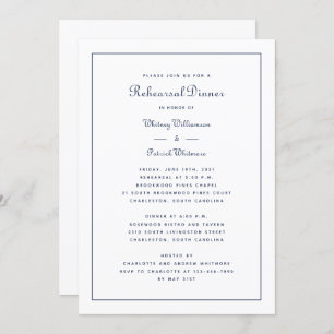 Rehearsal Dinner Wedding Elegant Script Navy Blue  Invitation
