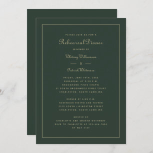 Rehearsal Dinner Wedding Emerald Green & Gold Invitation