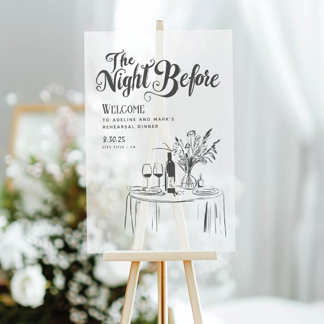 Rehearsal Dinner Welcome Sign Hand Drawn Funky (Rehearsal Dinner Frosted Welcome Sign)