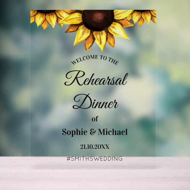 Rehearsal Dinner Welcome Sunflower Acrylic Sign (Neutral)