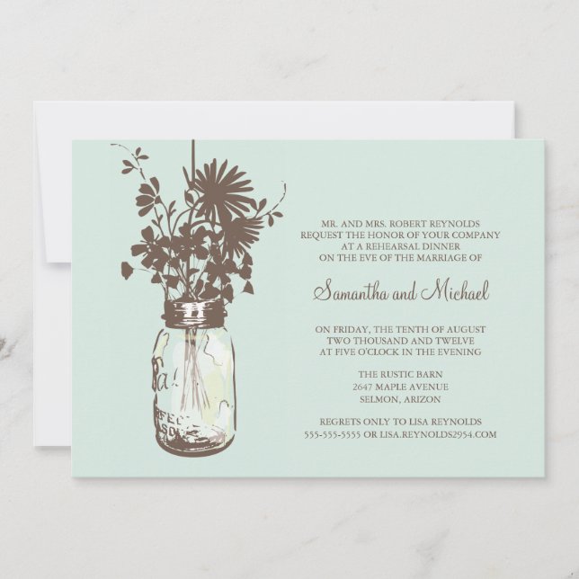 Rehearsal Dinner - Wild Flowers & Mason Jar Invitation (Front)