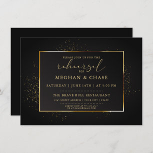 REHEARSAL Elegant Black and Gold Glitter Invitation