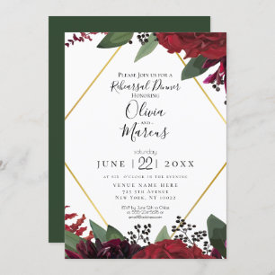 REHEARSAL    Elegant Rich Burgundy Marsala Floral Invitation