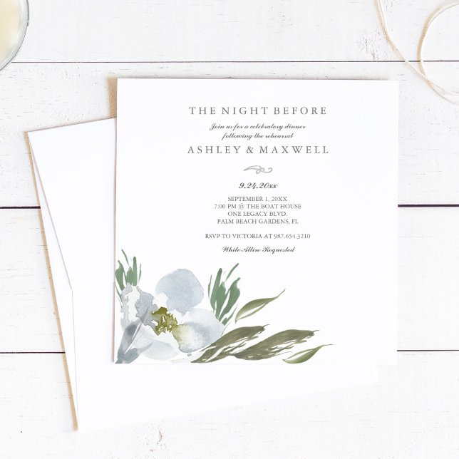Rehearsal Invitations Watercolor Green and White (Creator Uploaded)
