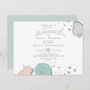 Rehearsal   Modern Seashells Coral and Teal Invitation