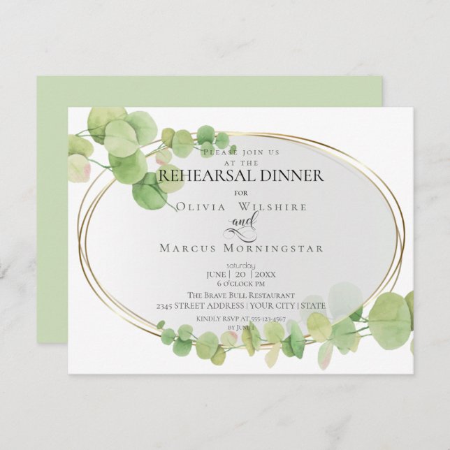 Rehearsal | Modern Springtime Eucalyptus Invitation (Front/Back)